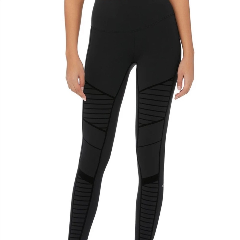 ALO HIGH WAISTED FLOCKED MOTO LEGGING BLACK